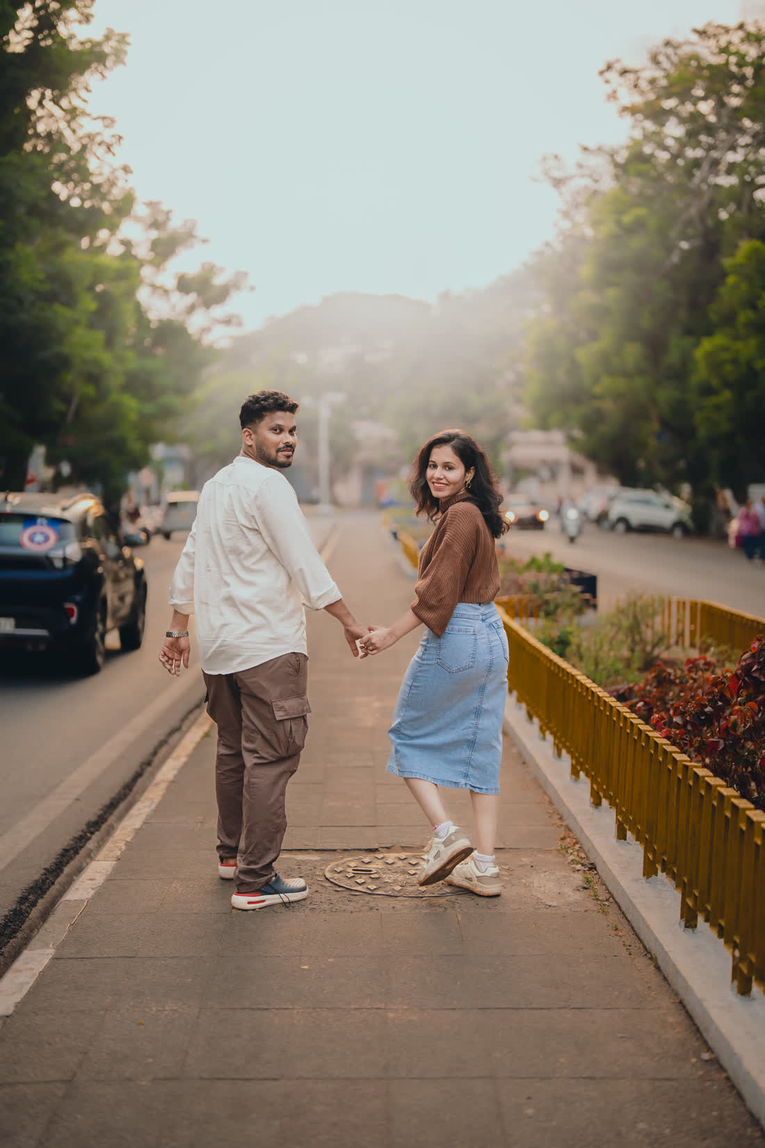 Rakshita and Rahul in the street