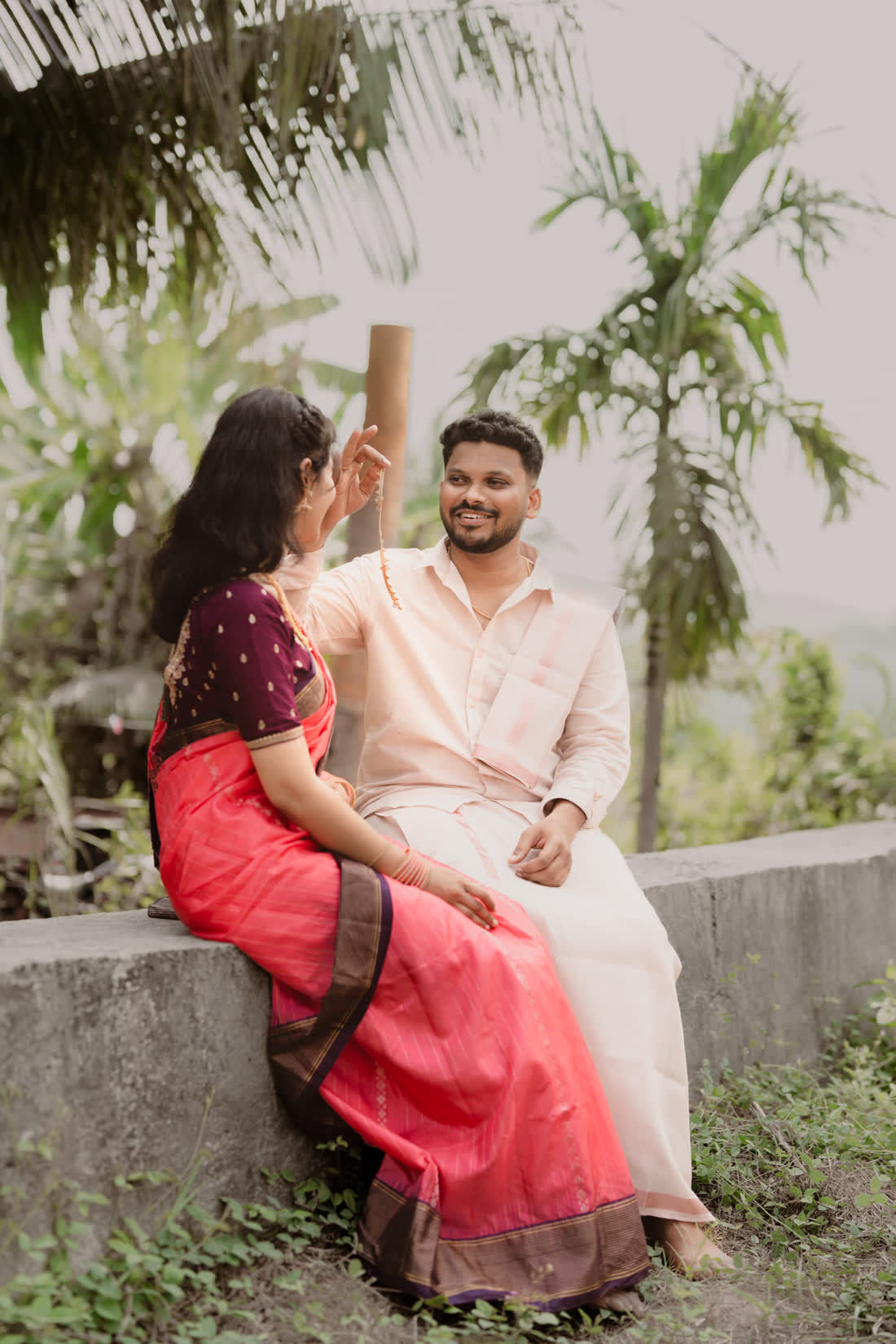 Rakshita and Rahul at a temple